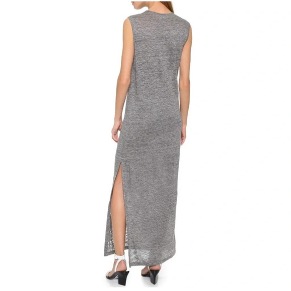 Alexander Wang Heather Linen Muscle Maxi Long Dress Gray Side Slit XS - Picture 2 of 15